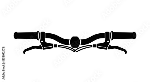 Black Silhouette Bicycle Handlebars with Brake Levers Vector Icon.