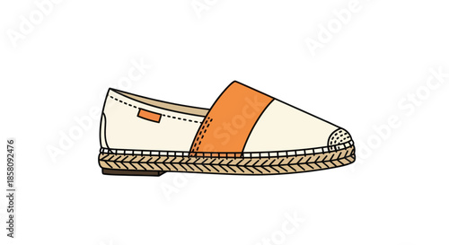 Classic Cream and Orange Espadrille Flat Shoe with Jute Sole.