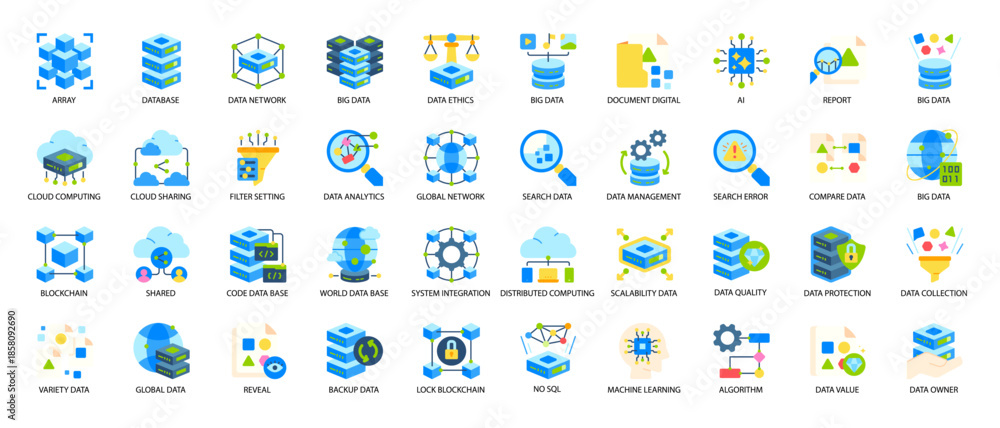 Fototapeta premium Big Data Analytics and Processing Flat Icon