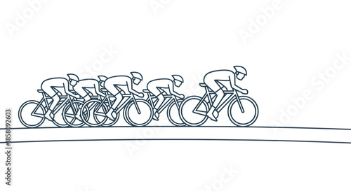 Dynamic Line Art Drawing of Cyclists Racing in a Competitive Group.
