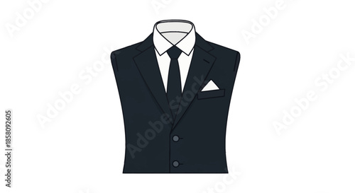 Elegant Dark Suit Vest with White Shirt Black Tie and Pocket Square.