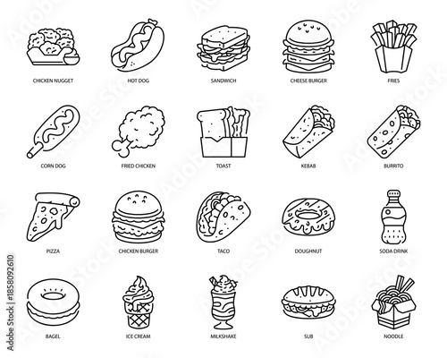 Fast Food Items Variety Line Icon