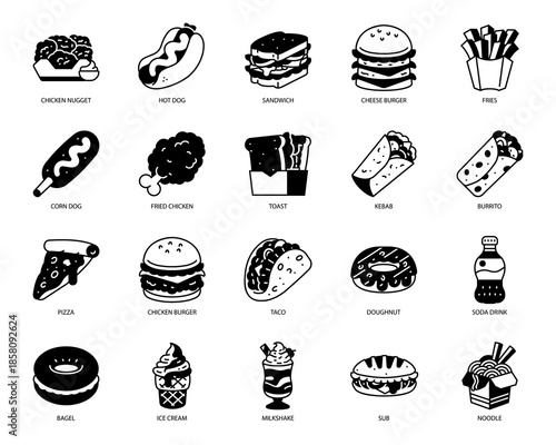 Fast Food Items Variety Solid Icon