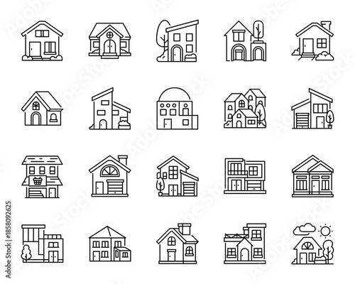 House Shape Variations Line Icon