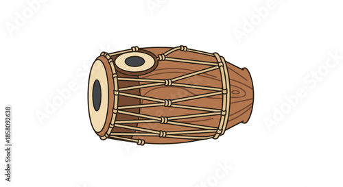Traditional Indian Dholak Wooden Double-Headed Hand Drum.