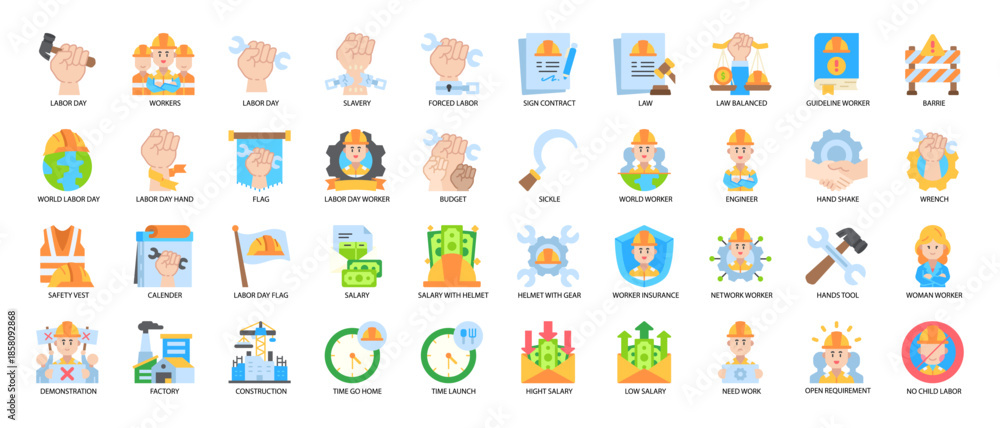 Obraz premium Labor Day Flat Icon Pack