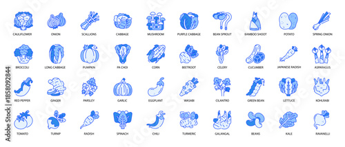 Fresh Vegetables and Healthy Food Blue Icon Pack