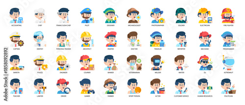 Man Job and Profession Flat Icon Pack