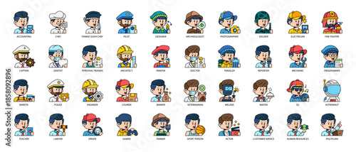 Man Job and Profession Filled Line Icon Pack