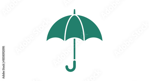 Simple Green Umbrella Icon with Curved Handle.