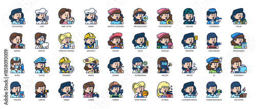 Female Job and Profession Filled Line Icon Pack