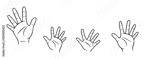 Outline of hands with palms open and fingers spread showing welcome, presence, or assistance for various communication and educational purposes.