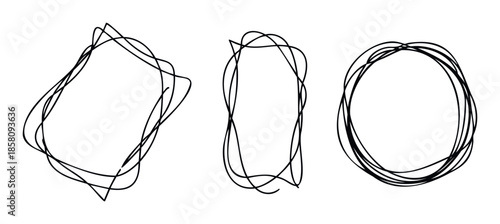 Hand drawn frames and circles in an imperfect scribble style providing a versatile graphic resource for presentations, social media, and educational materials