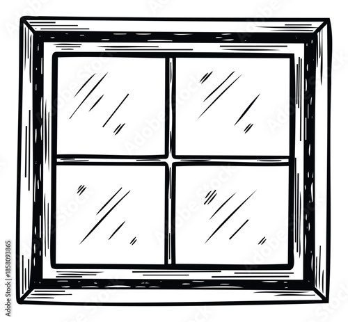 Classic four pane window frame sketch drawing perfect for architectural concepts home renovation graphics and construction project presentations with a rustic traditional feel