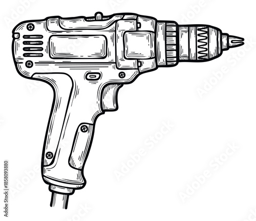 Essential power tool corded electric drill for professional construction work and versatile home renovation projects, perfect for hardware catalogues and workshop banners.