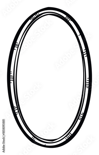Hand drawn oval frame with a rustic distressed look and multiple black lines providing a decorative border for various graphic design applications and visual projects