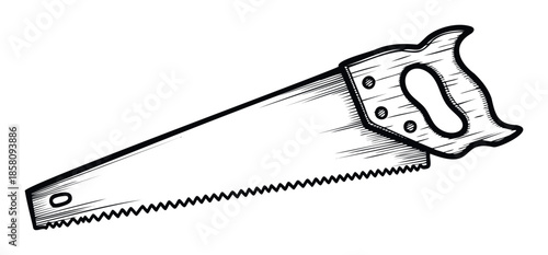 A classic hand saw tool with a sturdy wooden handle and sharp teeth for cutting wood, perfect for construction, carpentry, DIY projects, or hardware store promotions.