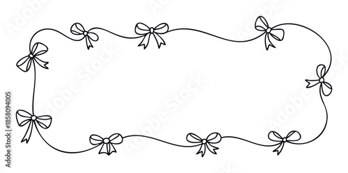 Decorative continuous line border frame featuring various bows, perfect for creating stylish boundaries for invitations, certificates, announcements, or elegant document presentations.