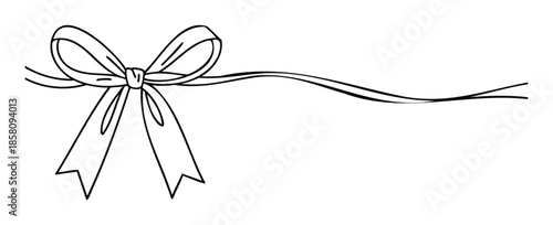 Elegant black outline bow and ribbon graphic for gift wrapping, holiday decor, celebration invitations, or decorative design elements