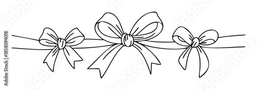 Decorative ribbon bows tied along a horizontal line creating an elegant border element suitable for greeting announcements invitations gift wrapping and festive event decoration
