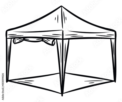 Outline drawing of a portable outdoor event canopy tent providing shade and temporary shelter for various gatherings or market stalls.
