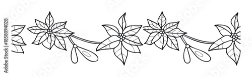 Festive poinsettia floral border divider for holiday greeting cards, Christmas party invitations, seasonal event decorations, and winter celebration craft projects