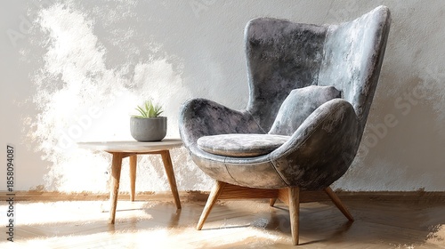 A cozy living room setup featuring two plush armchairs and a vintage lamp, A cozy reading nook with plush armchairs and a vintage lamp