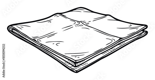 Sketch of a neatly folded square textile for elegant dining invitations, kitchen product packaging, or clean home lifestyle visuals.