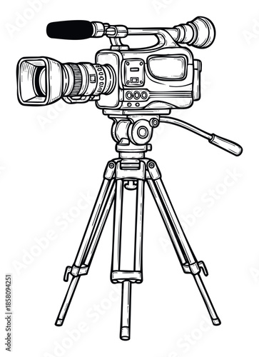 Professional video camera equipment on a sturdy tripod ready for filming a wide range of media productions and broadcasting news coverage