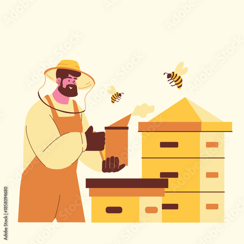 beekeeper working with bees illustration