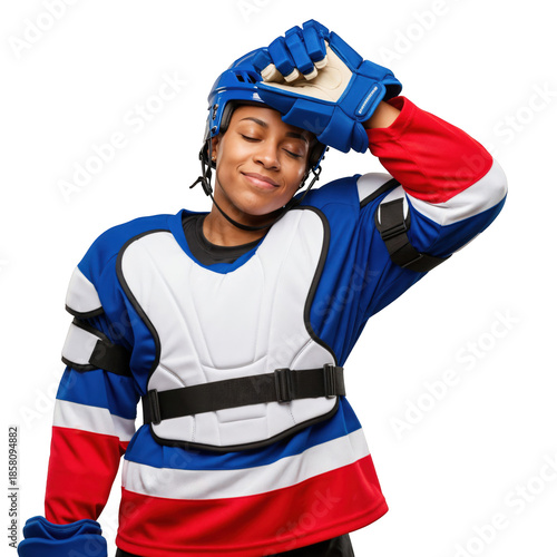 Female Ice Hockey Player in Protective Gear Celebrating After Goal Scored