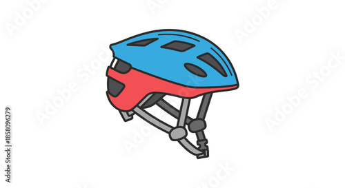 Blue and Red Bicycle Helmet with Gray Straps for Safety and Protection.