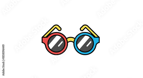 Colorful Cartoon Round Glasses with Red and Blue Frames.