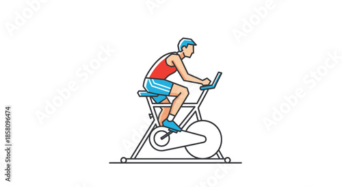 Man riding stationary exercise bike with digital display.