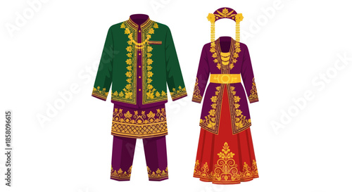 Traditional Indonesian Wedding Attire: Male and Female Outfits.