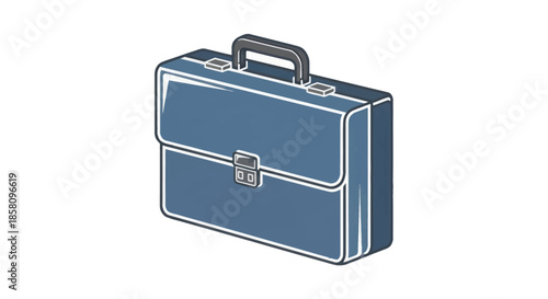 Isometric Blue Briefcase Illustration with Handle and Clasp.