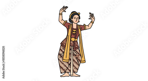 Traditional Indonesian Dancer in Elaborate Costume Performing Graceful Movements.