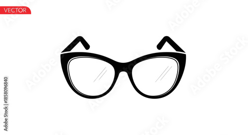 Stylish Black-Framed Eyeglasses with Clear Lenses Vector Illustration.