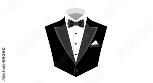 Elegant Black Tuxedo Jacket with White Shirt and Bow Tie Illustration.