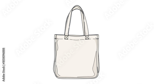 Simple White Tote Bag with Sturdy Handles and Outline.