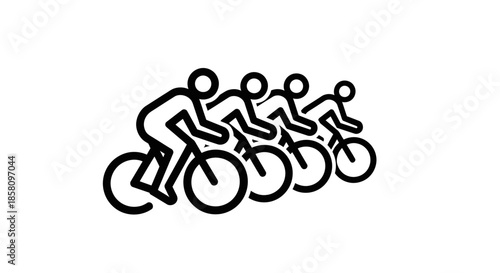 Group of Cyclists Racing in a Line Black Outline.
