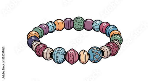 Colorful Beaded Bracelet with Varied Patterns and Shapes.