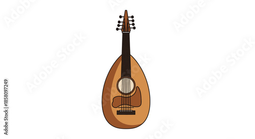 Cartoon Illustration of a Brown Lute Musical Instrument.