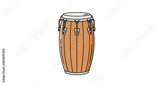 Cartoon Illustration of a Brown Conga Drum with Details.