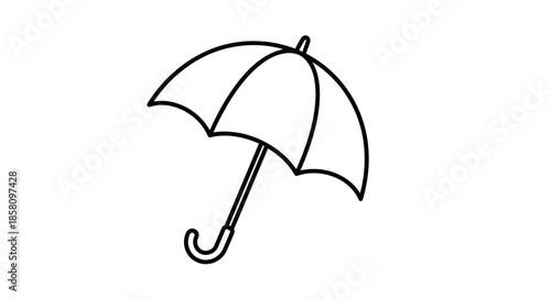 Simple Outline Drawing of an Open Umbrella with a Curved Handle.