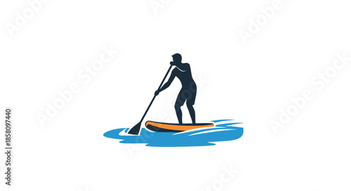 Silhouette of a Person Paddleboarding on Blue Water.