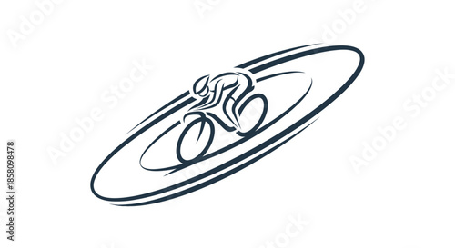 Stylized Cyclist Riding Bicycle Within Oval Motion Lines.