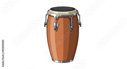 A single brown conga drum with silver hardware and a black head.