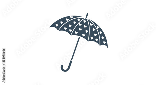 Stylized Dark Umbrella with White Heart Pattern Illustration.