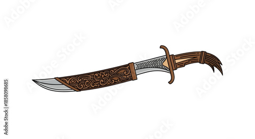 Ornate Decorative Dagger with Detailed Leather Handle and Blade.